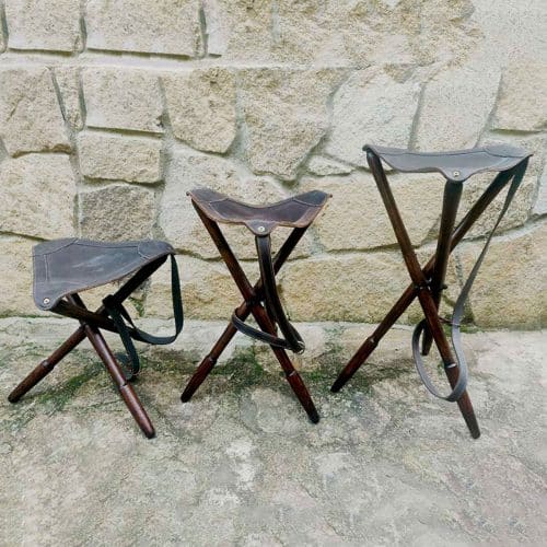 taburete plegable de cuero