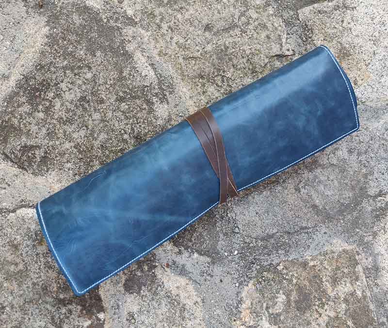 funda de piel cuchillos, cocineros, piel, cuero, artesania, cocina, azul
