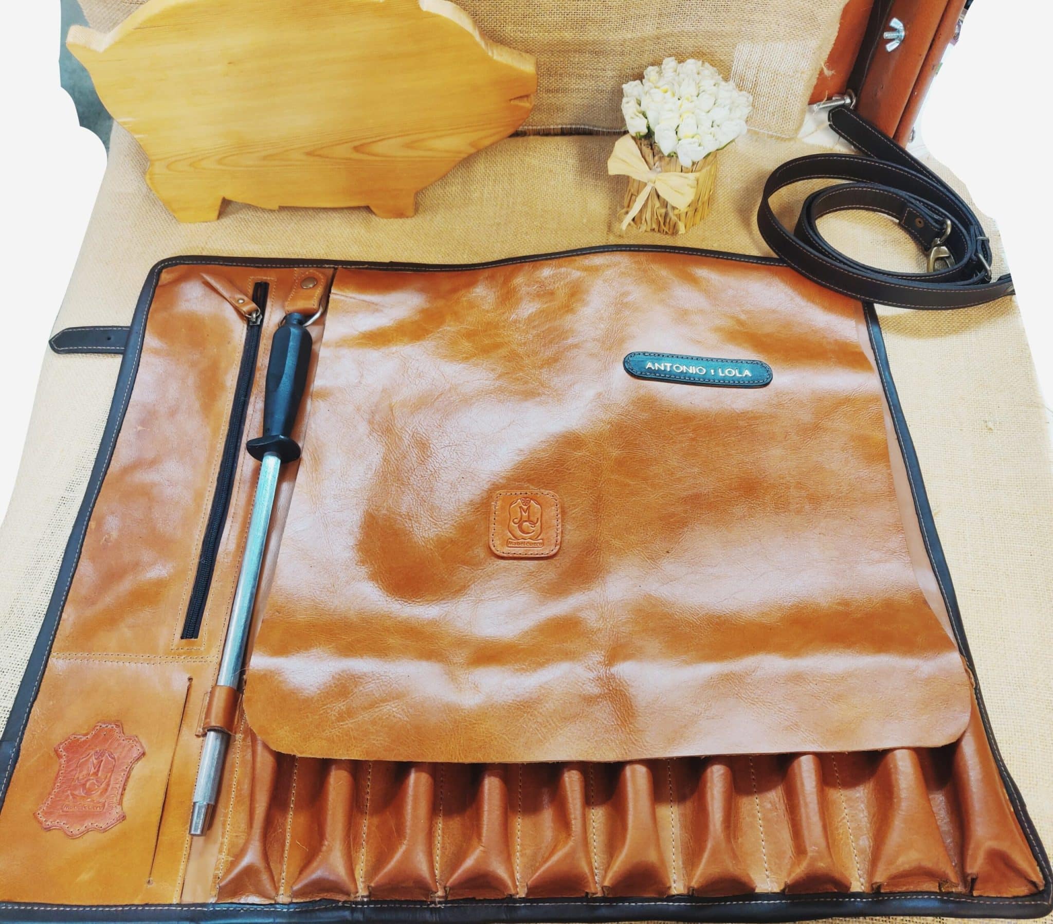 Mantas de cuero enrollables y personalizadas para cortadoras de jamon y cocineras