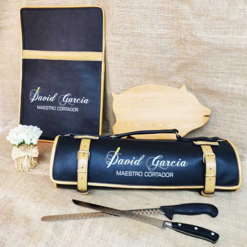 Conjunto de manta de mesa y portacuchillos enrollable de cuero
