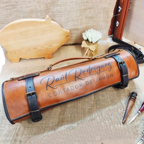 maleta de cuero personalizada enrollable para cuchillos