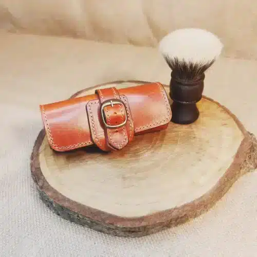 funda de cuero para brocha de afeitar